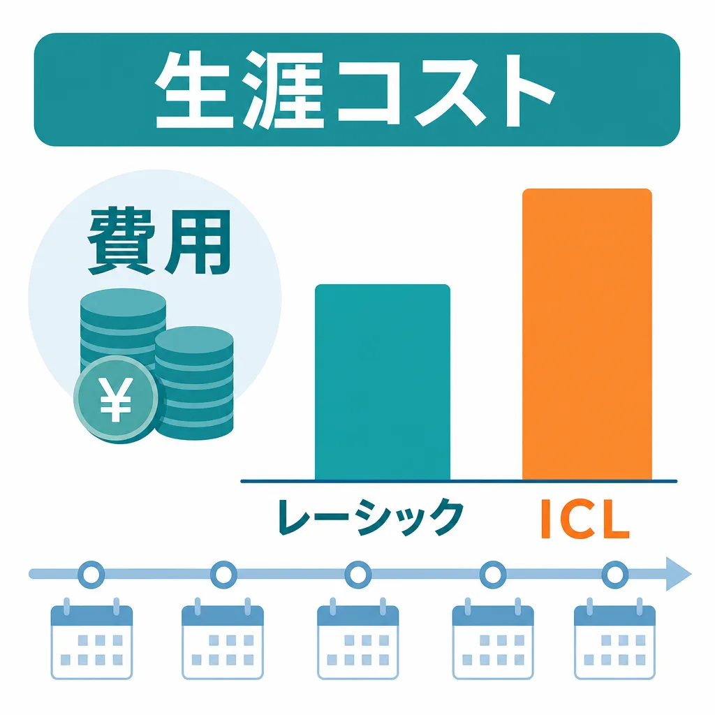 レーシックとICLの費用と生涯コストを比較した図解