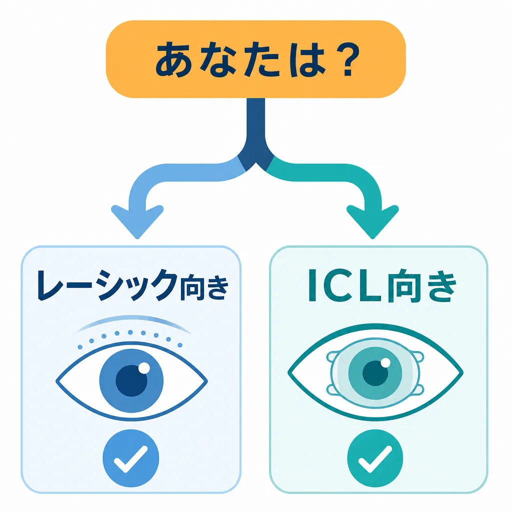 タイプ別にレーシックとICLどちらが向いているかを示す診断図
