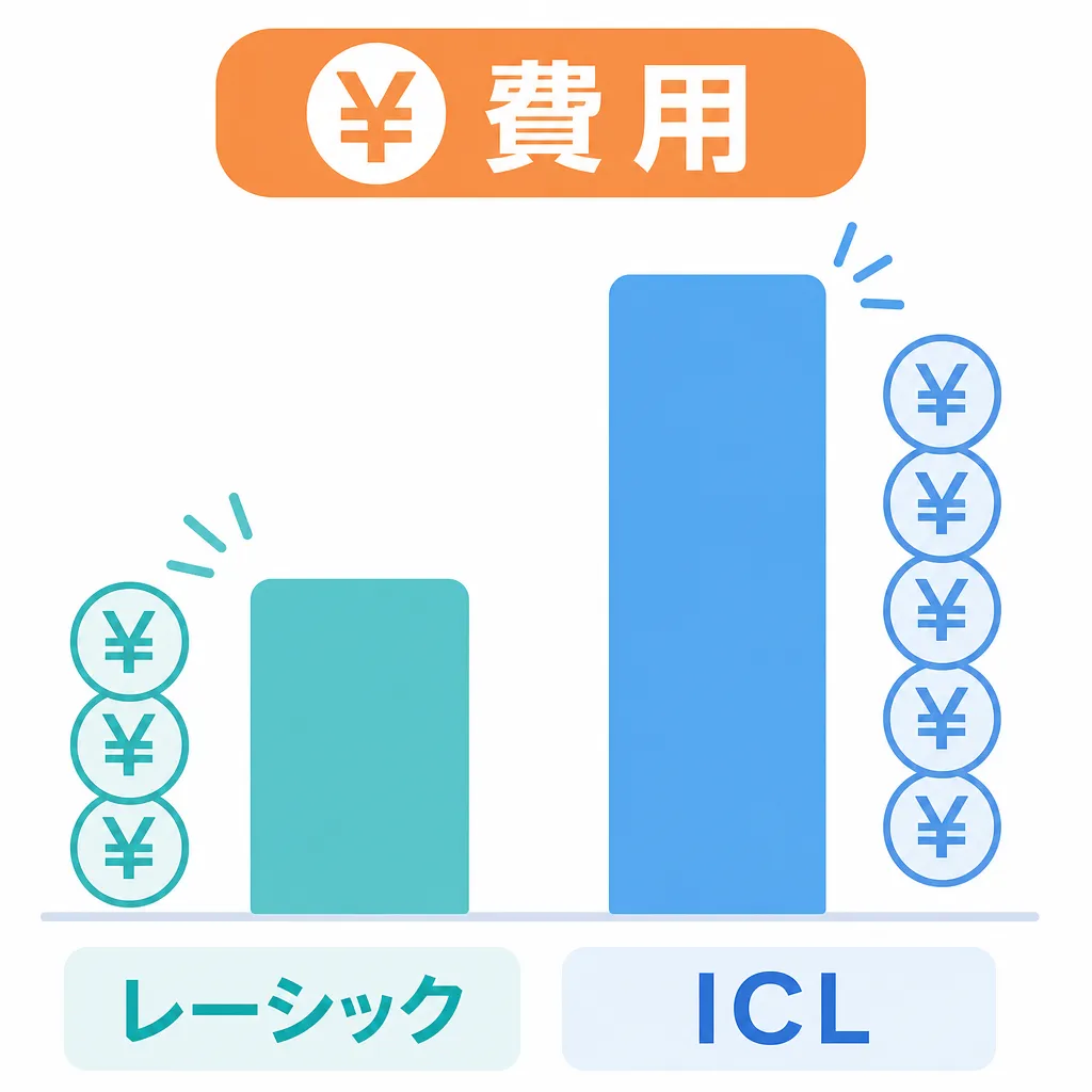 レーシックとICLの費用相場を比較する棒グラフ図解