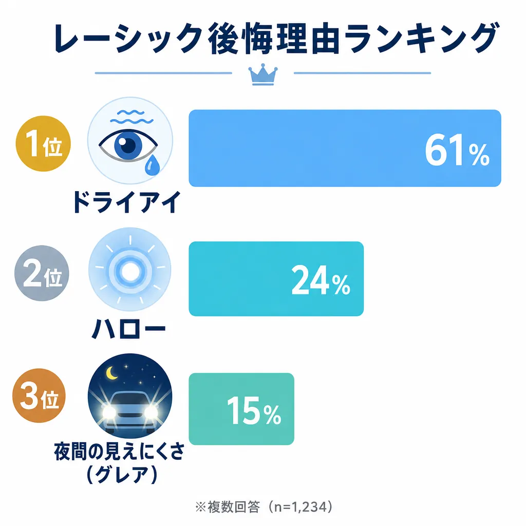 レーシック後悔理由ランキングを示す棒グラフの図解