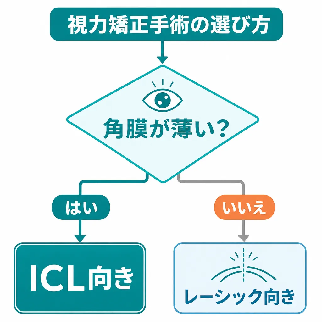 自分に合う近視矯正手術の術式を選ぶための意思決定フローチャート図