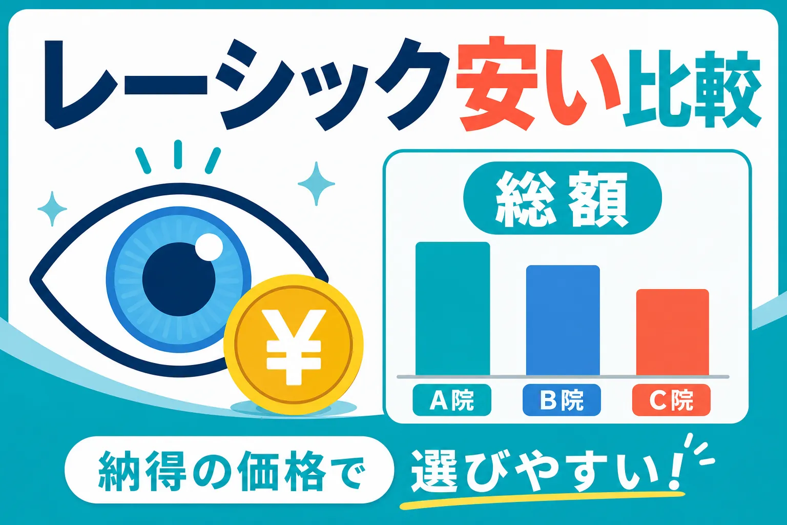 レーシック 安い おすすめ｜レーシックの安いおすすめクリニックを総額で比較する記事のアイキャッチ画像